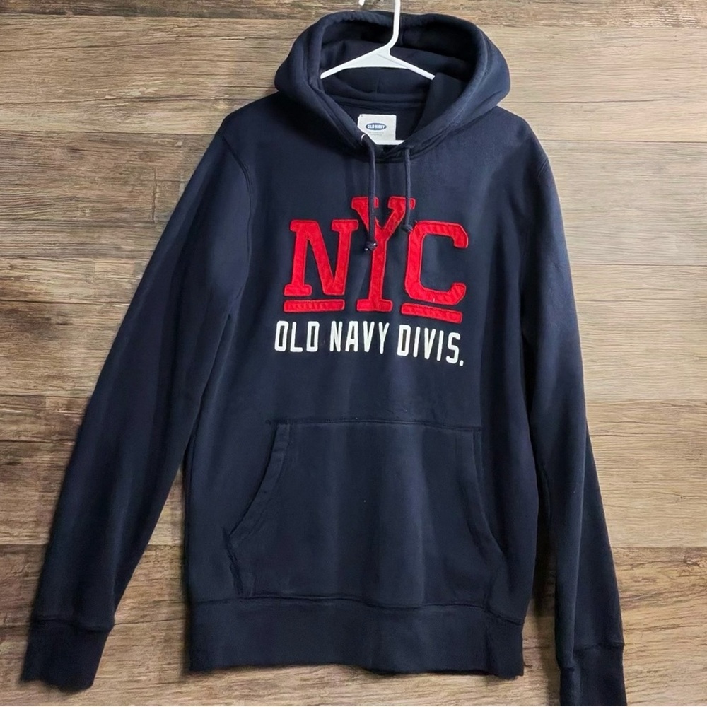 Old Navy Men's Dark Navy‎ Blue Hoodie Sweatshirt with Red Graphic